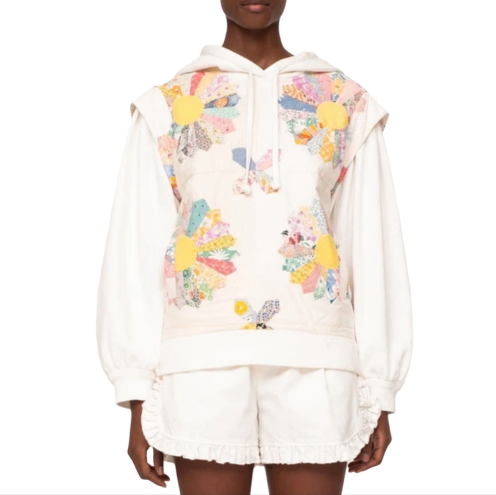 Sea NY Linden Patchwork Print Quilted Hooded Sweatshirt Size XS